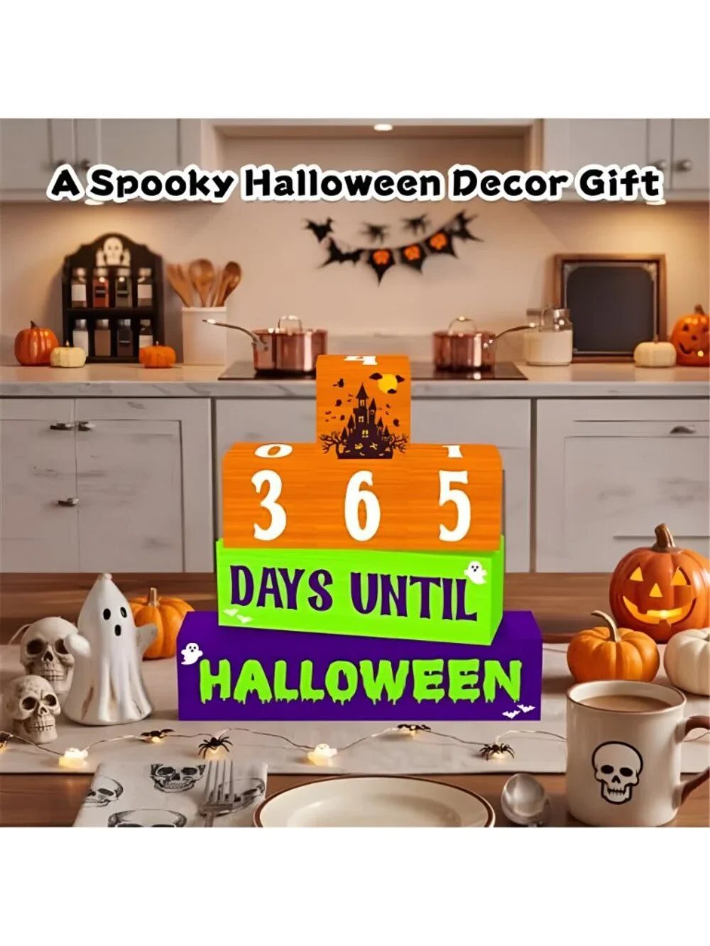 7 Pcs Halloween Countdown Wooden Table Decor, Halloween Home Decorations